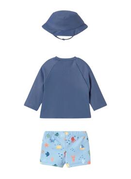 Conjunto Mayoral baño azul marino con gorro para bebé