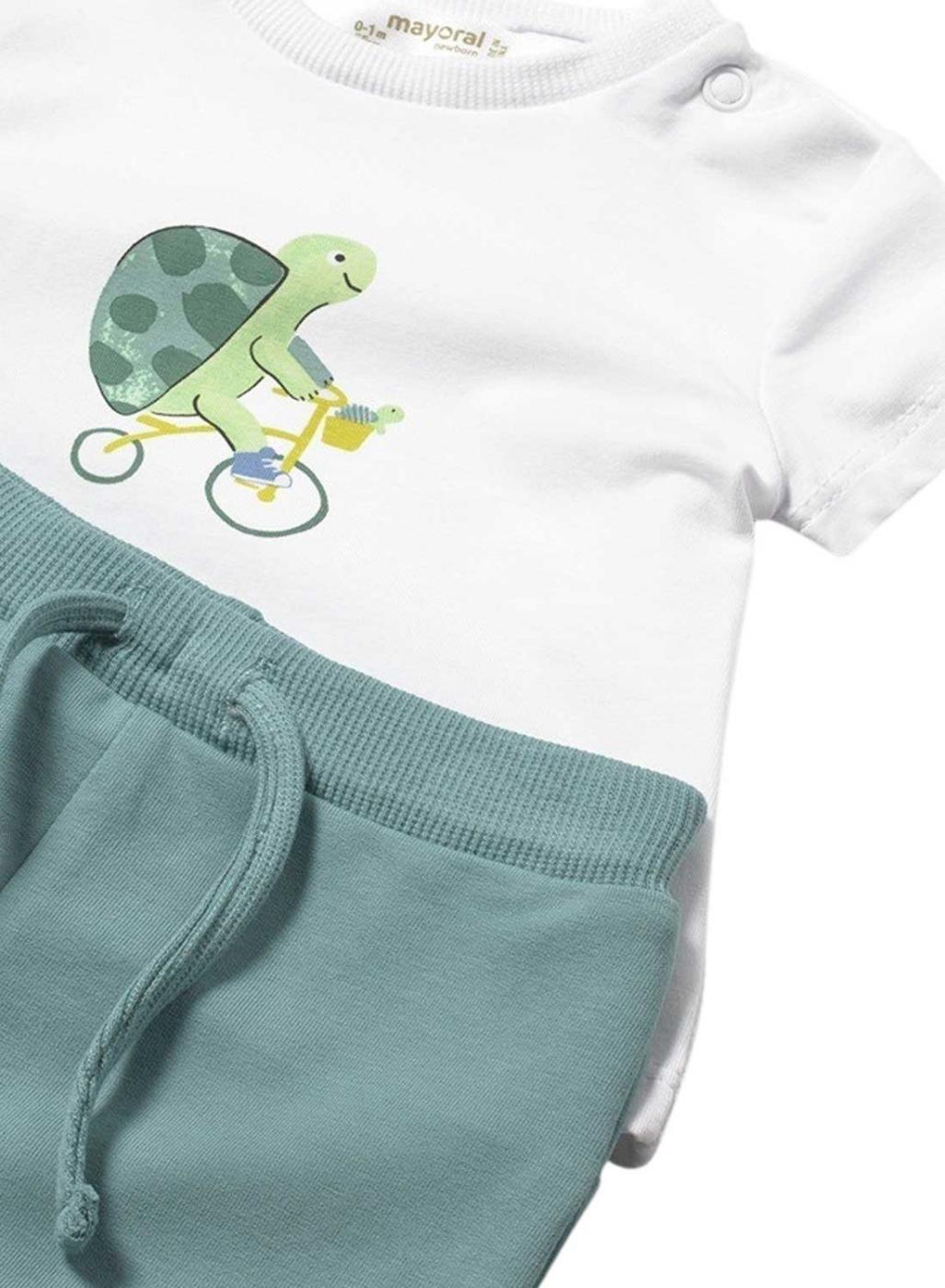 Conjunto Mayoral tres piezas animales verde agua para bebé