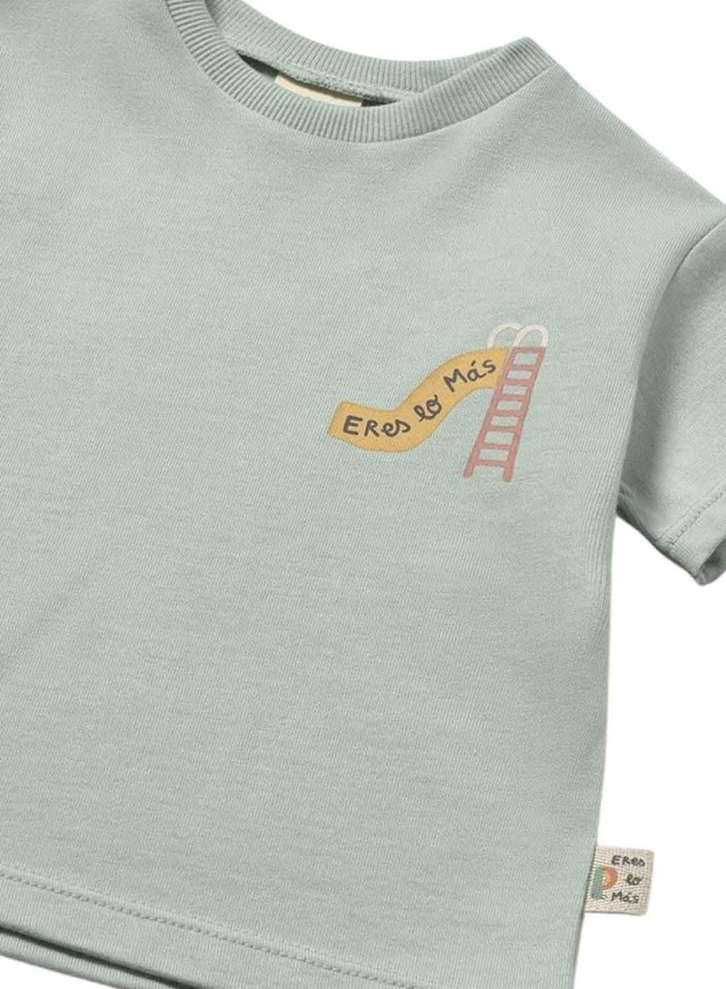 Camiseta Mayoral verde agua dibujo bordado para bebé