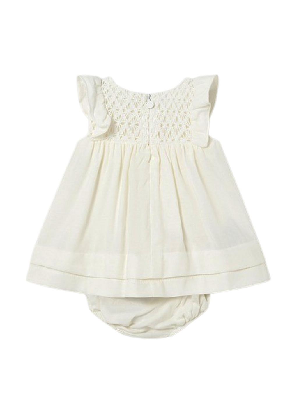 Conjunto Mayoral vestido y cubrepañal crudo para bebé