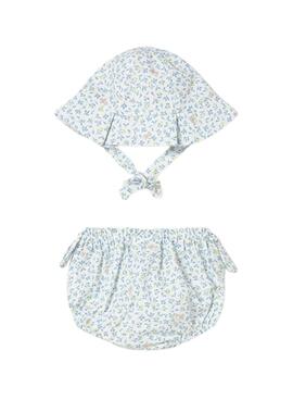 Conjunto Mayoral gorro y cubrepañal estampado azul para bebé