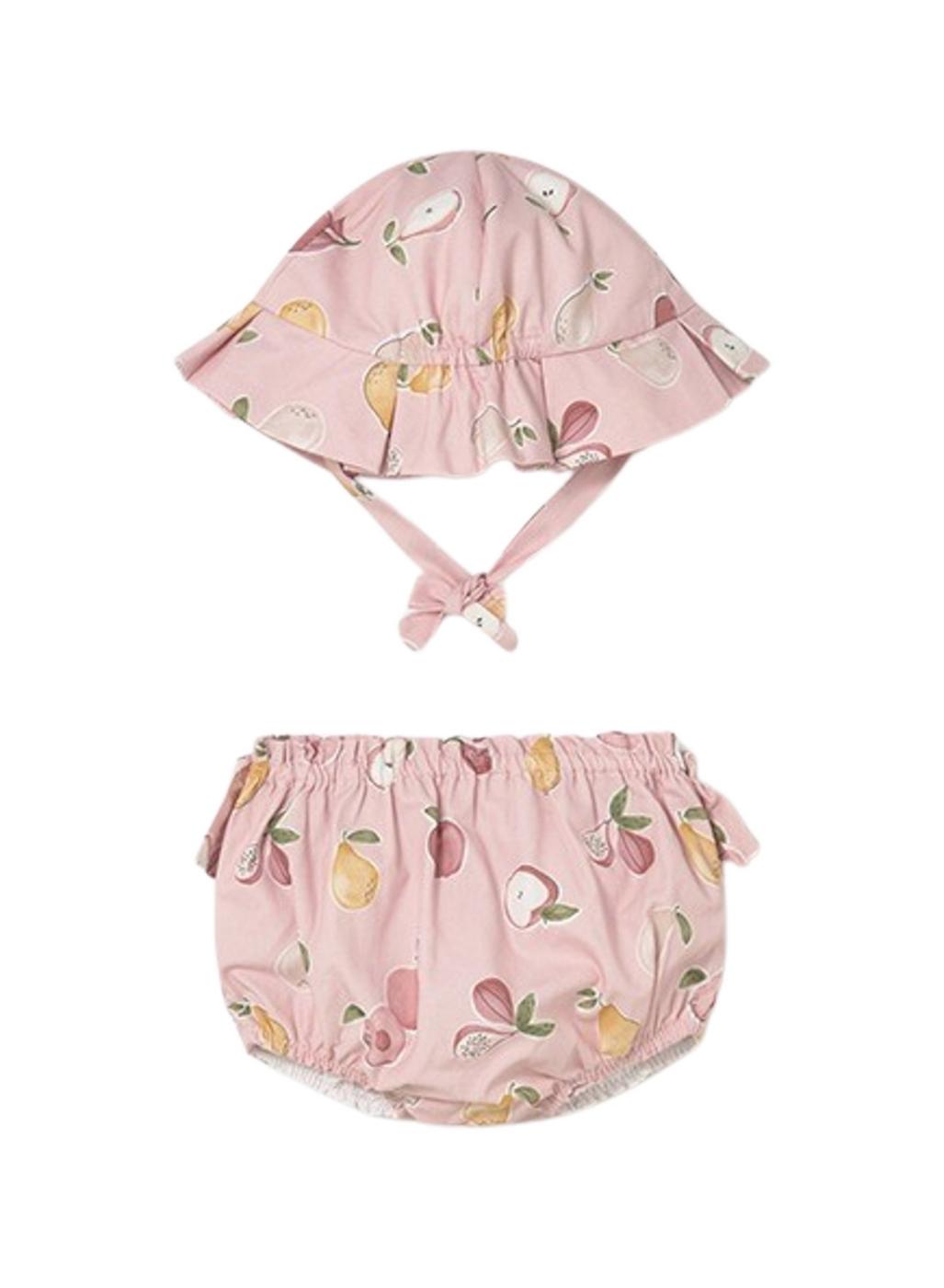Conjunto Mayoral gorro y cubrepañal rosa estampado para bebé