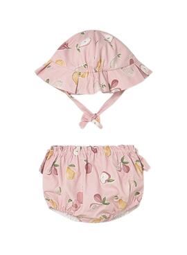 Conjunto Mayoral gorro y cubrepañal rosa estampado para bebé
