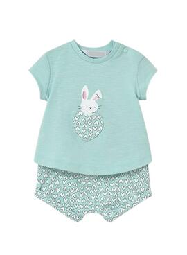 Conjunto Mayoral camisetas y shorts verde agua para bebé