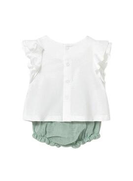 Conjunto Mayoral camiseta blanca y cubrepañal verde agua para bebé