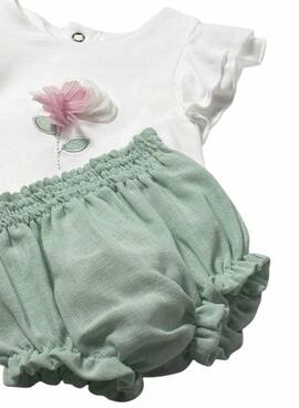 Conjunto Mayoral camiseta blanca y cubrepañal verde agua para bebé