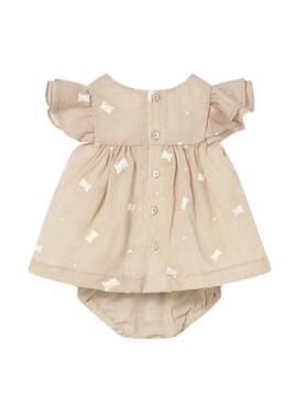 Conjunto Mayoral vestido beige bordado para bebé