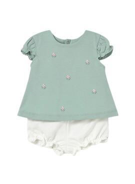 Conjunto Mayoral camisetas y cubrepañal verde agua para bebé