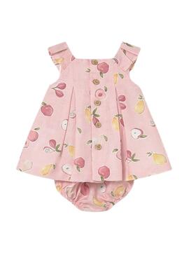 Conjunto Mayoral vestido rosa estampado de frutas para bebé