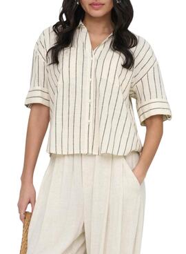 Camisa Only Tizana beige y gris para mujer