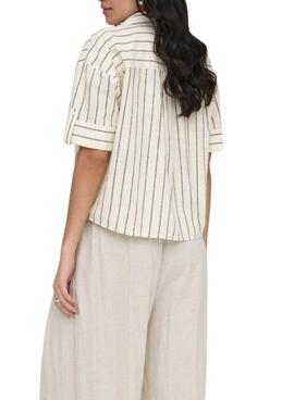 Camisa Only Tizana beige y gris para mujer