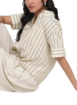 Camisa Only Tizana beige y gris para mujer