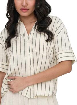 Camisa Only Tizana beige y gris para mujer