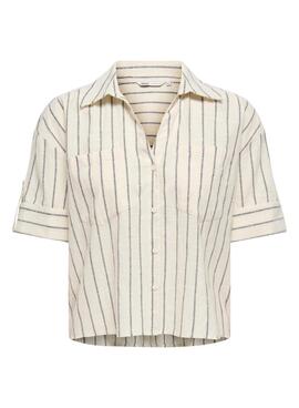 Camisa Only Tizana beige y gris para mujer