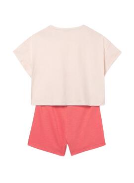 Conjunto Mayoral camiseta beige y short coral para niña