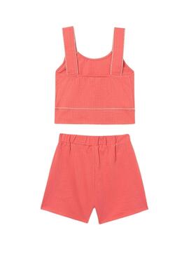 Conjunto Mayoral top coral y short a juego para niña