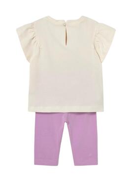 Conjunto Mayoral camiseta beige y legging lila para bebé