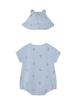 Conjunto Mayoral pelele azul cielo con gorro para bebé