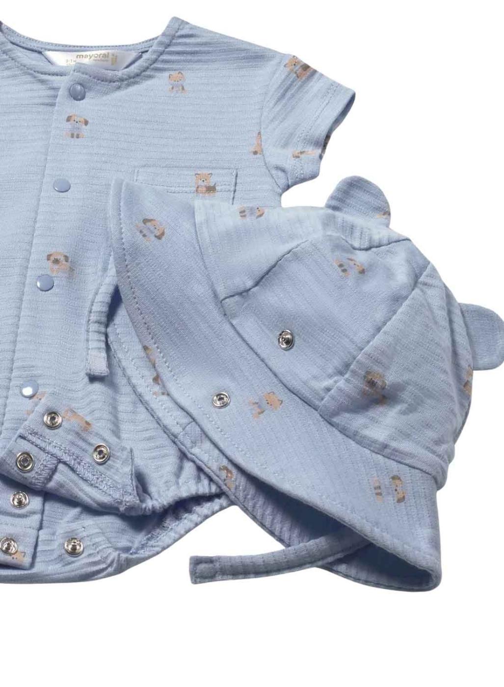 Conjunto Mayoral pelele azul cielo con gorro para bebé