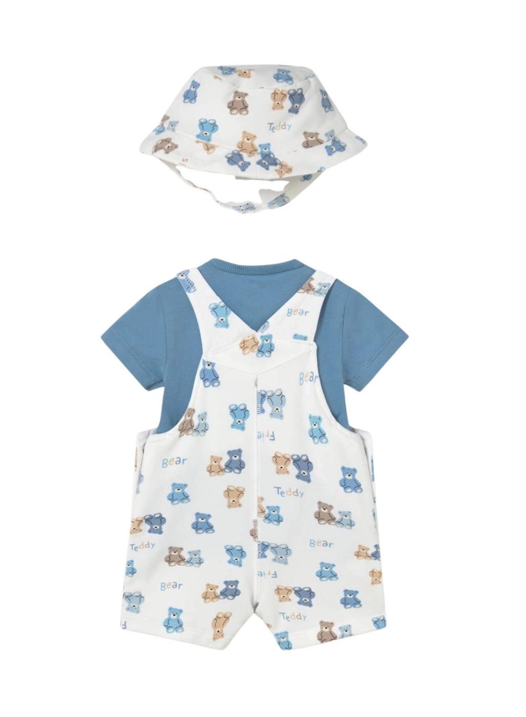 Conjunto Mayoral camiseta azul y peto corto estampado de ositos para bebé