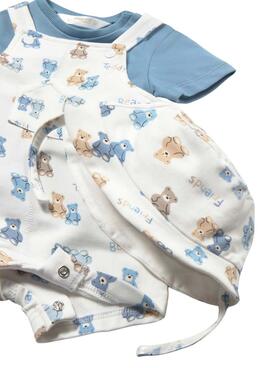 Conjunto Mayoral camiseta azul y peto corto estampado de ositos para bebé