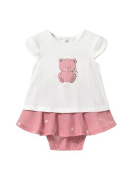 Pelele Mayoral blanco y rosa con osito para bebé