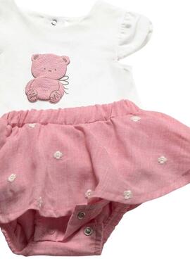 Pelele Mayoral blanco y rosa con osito para bebé