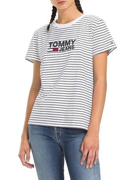 Camiseta Tommy Jeans Stripe Chest Blanco Mujer