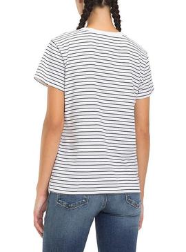Camiseta Tommy Jeans Stripe Chest Blanco Mujer