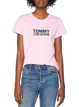 Camiseta Tommy Jeans Stripe Chest Rosa Mujer