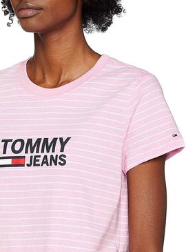 Camiseta Tommy Jeans Stripe Chest Rosa Mujer