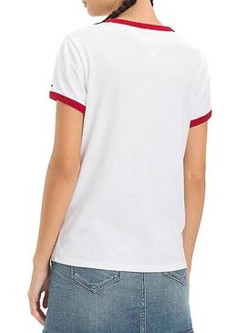 Camiseta Tommy Jeans Signature Ringer Blanco Mujer