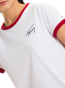 Camiseta Tommy Jeans Signature Ringer Blanco Mujer