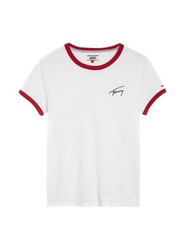Camiseta Tommy Jeans Signature Ringer Blanco Mujer