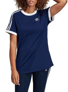 Camiseta Adidas 3Stripes Azul Oscuro Mujer
