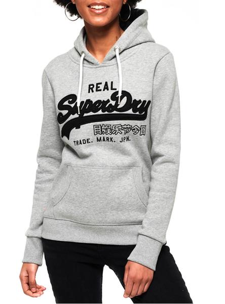 Sudadera Superdry Logo Mesh Applique Gris Mujer