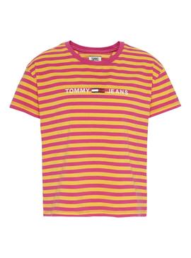 Camiseta Tommy Jeans Stripe Corp Rosa Mujer