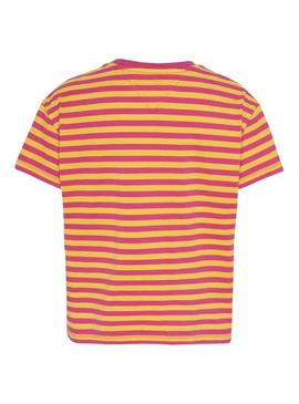 Camiseta Tommy Jeans Stripe Corp Rosa Mujer