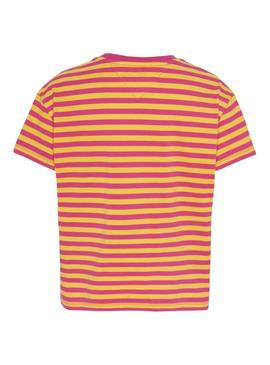 Camiseta Tommy Jeans Stripe Corp Rosa Mujer