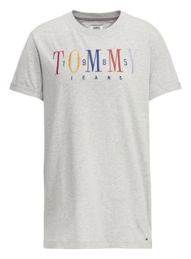 Camiseta Tommy Jeans Embroidery Logo Gris Mujer
