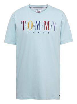 Camiseta Tommy Jeans Embroidery Logo Azul Mujer