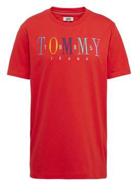 Camiseta Tommy Jeans Embroidery Logo Rojo Mujer