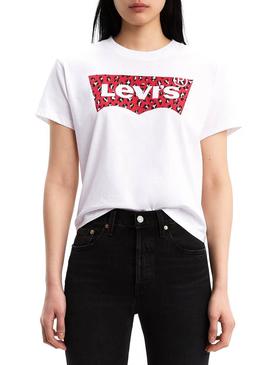 Camiseta Levis Varsity Leopard Blanco Mujer