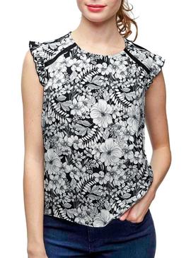 Camiseta Naf Naf Flores Negro Mujer