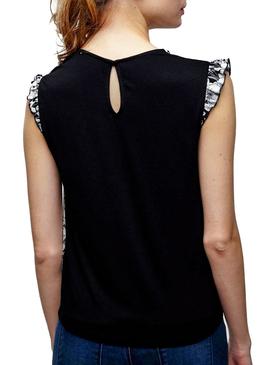 Camiseta Naf Naf Flores Negro Mujer