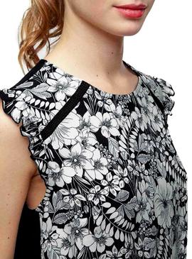 Camiseta Naf Naf Flores Negro Mujer