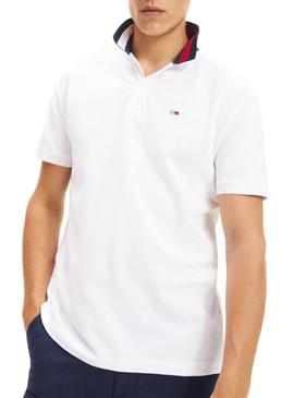 Polo Tommy Jeans Flag Neck Blanco Hombre