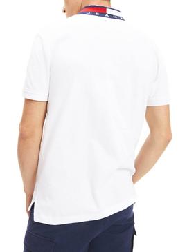 Polo Tommy Jeans Flag Neck Blanco Hombre