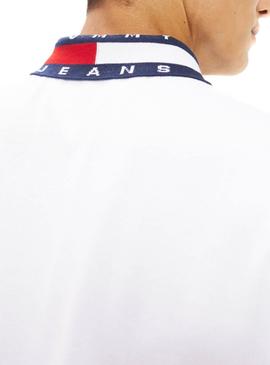 Polo Tommy Jeans Flag Neck Blanco Hombre