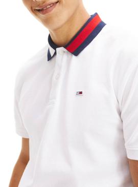 Polo Tommy Jeans Flag Neck Blanco Hombre